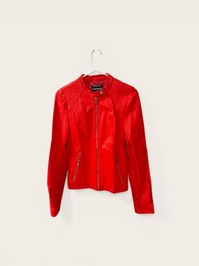 Express Red Faux Leather Moto Jacket
